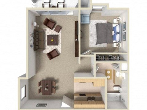 Floor plan for 1 bed, 1 bath, 700 sqft